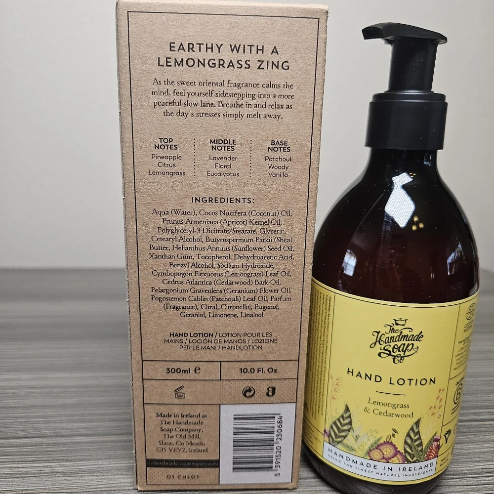 The Handmade Soap Company Lemongrass & Cedarwood Hand Lotion Ireland NWT 10oz - Picture 2 of 2